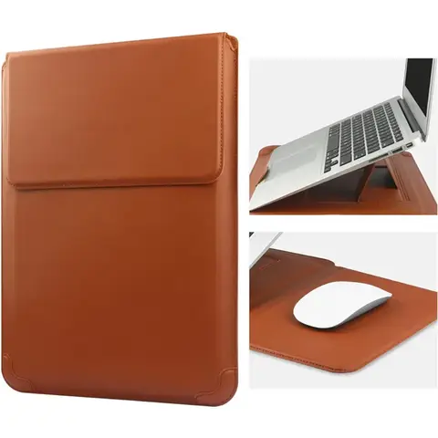 Macbook Air 12 13 14 15 16 인치 M5 M4 M3 M2 칩 Mac Book Pro 조정 가능한 스탠드 커버 용 휴대용 가죽 노트북 슬리브 케이스 가방