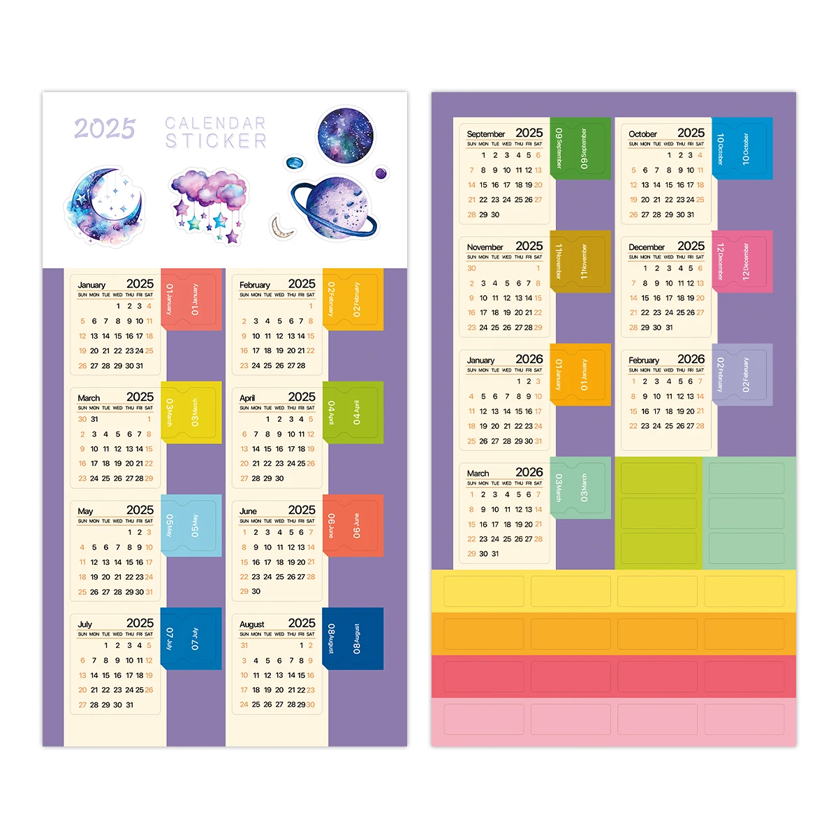 2025 Calendar Stickers, 2Sheets Monthly Index Tabs for Your Planner or Diary,Decorative Planner Sticker for Notebook, DIY Crafts