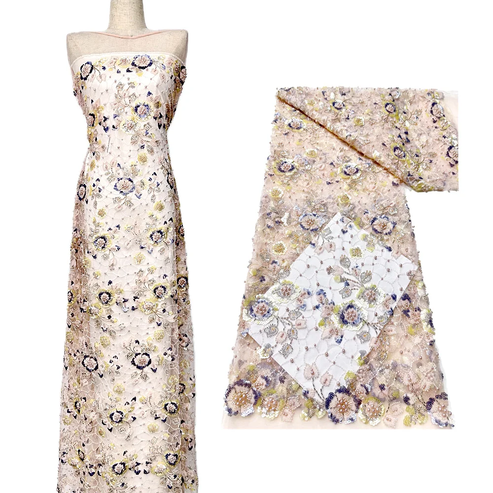 قماش دانتيل مطرز بالترتر الثقيل الأفريقي قماش نيجيري فرنسي تول مطرز قماش دانتيل شبكي موضة فستان حفلات الزفاف