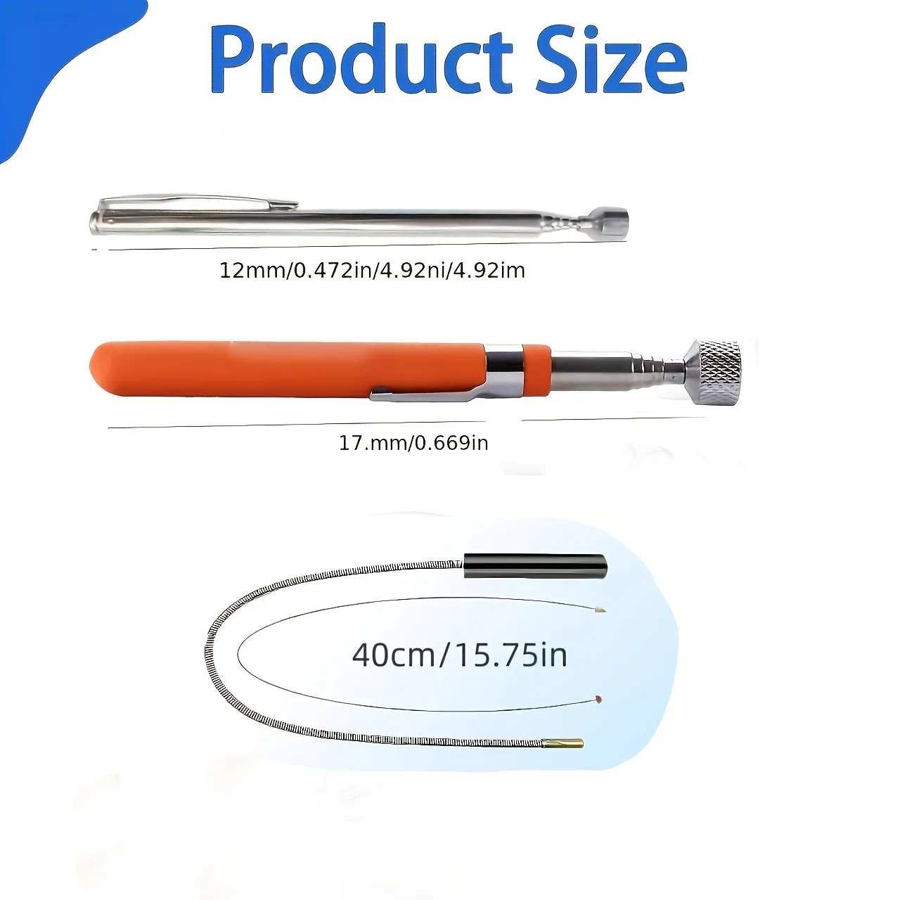 3-Piece Heavy-Duty Magnetic Pickup Tool Set – 8LB Orange Retriever, 1.5LB Flexible Hose & 1.5LB Silver Wand for Auto & Home