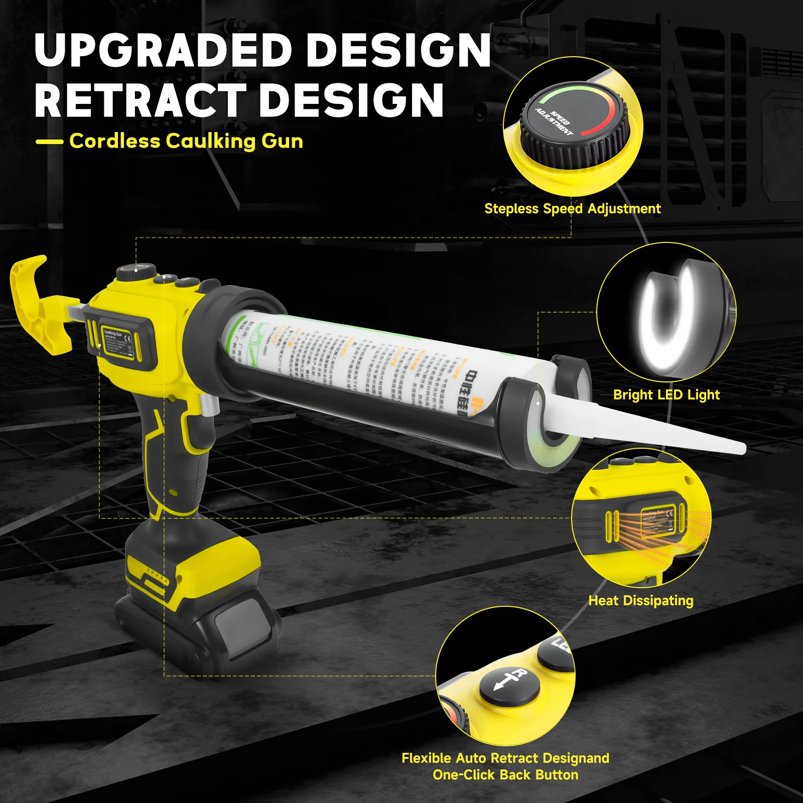 Cordless Caulking Gun Variable Speed Electric Silicone Gun Glass Glue Sewing Filling Gun Sealant Tool For Dewalt 20V Battery Pin