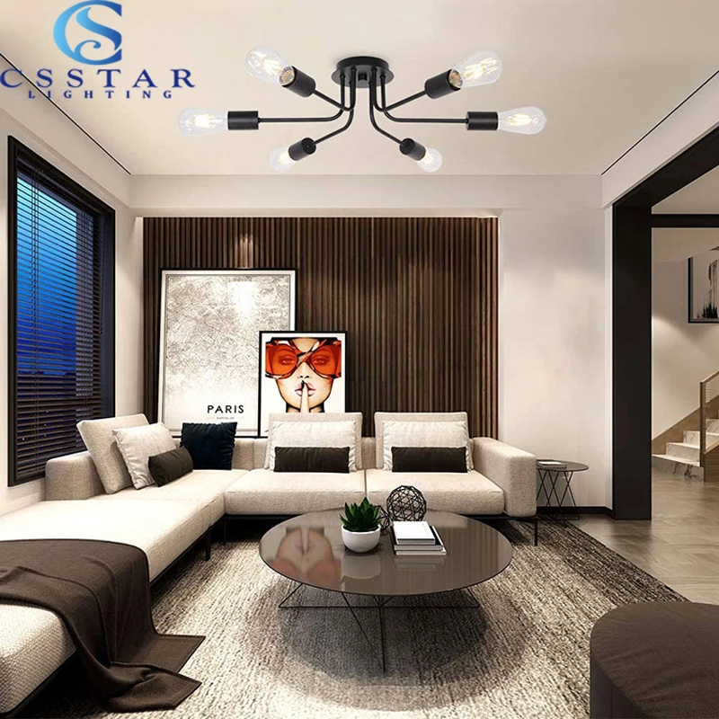 Modern Wrought Iron Industrial Style Ceiling Lamp 6 Heads Living Room Dining Room Wrought Iron Special-Shaped Elbow Lamp