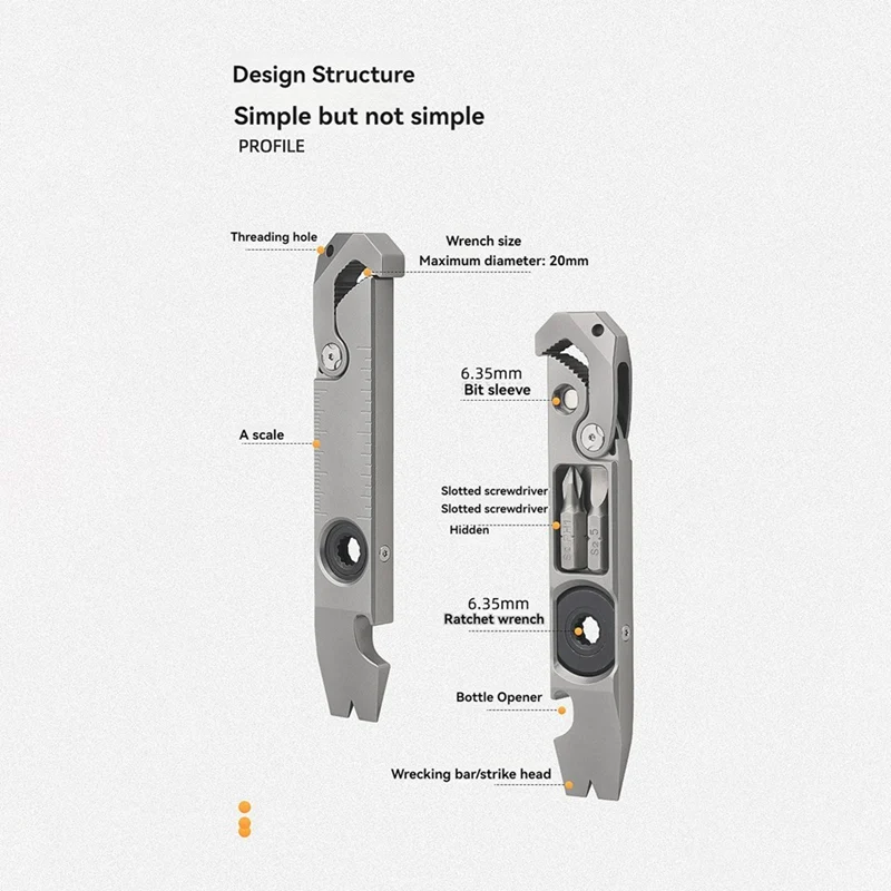 Titanium EDC Pry Bar,Multifunctional Tool,Wrench/Pry Bar/Screwdrivers/Nail Drivers/Bottle Openers & Other Functions