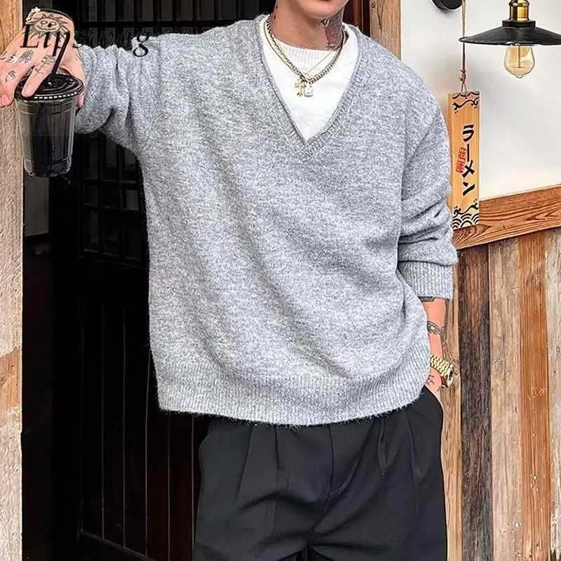 

Стильные мужские тонкие вязаные джемперы, весна-осень 2026, новые повседневные двухслойные дизайнерские свитера для мужчин, повседневный свитер для отдыха