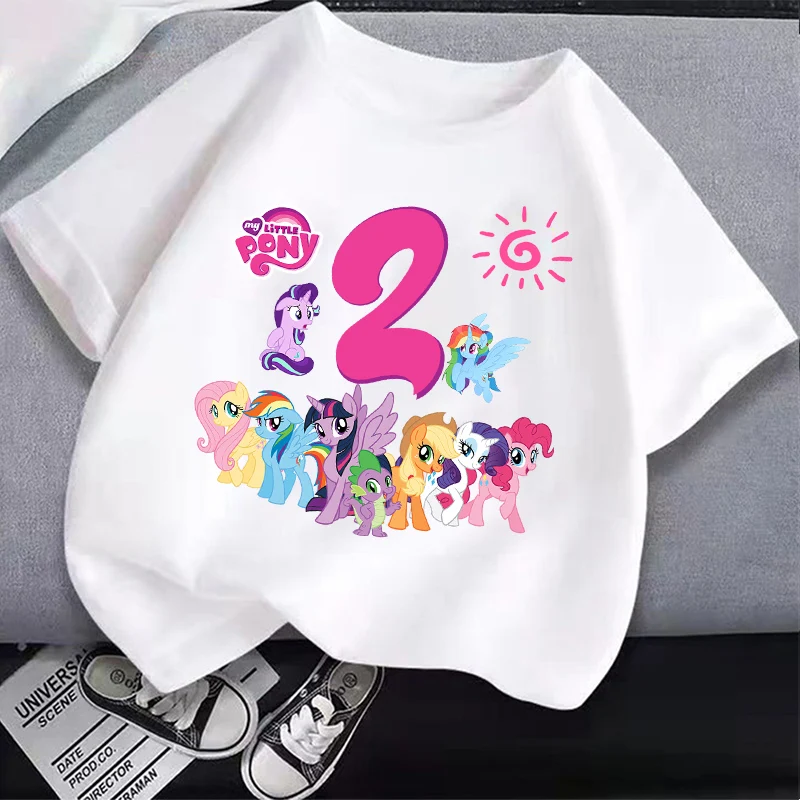 My Little Ponys Children T-Shirt Birthday Number 1-10 Cute Anime Twilight Sparkles Clothes Kids Cotton T Shirt Casual Tops Gifts