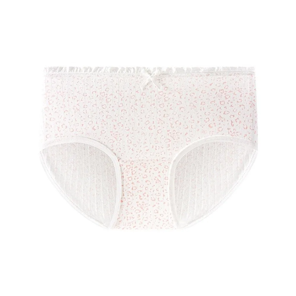 Cute Cotton Women's Underwear Lingerie Mid Waist Girl Sweet Briefs Stripe Grid Bear Triangle Panties Simple Style