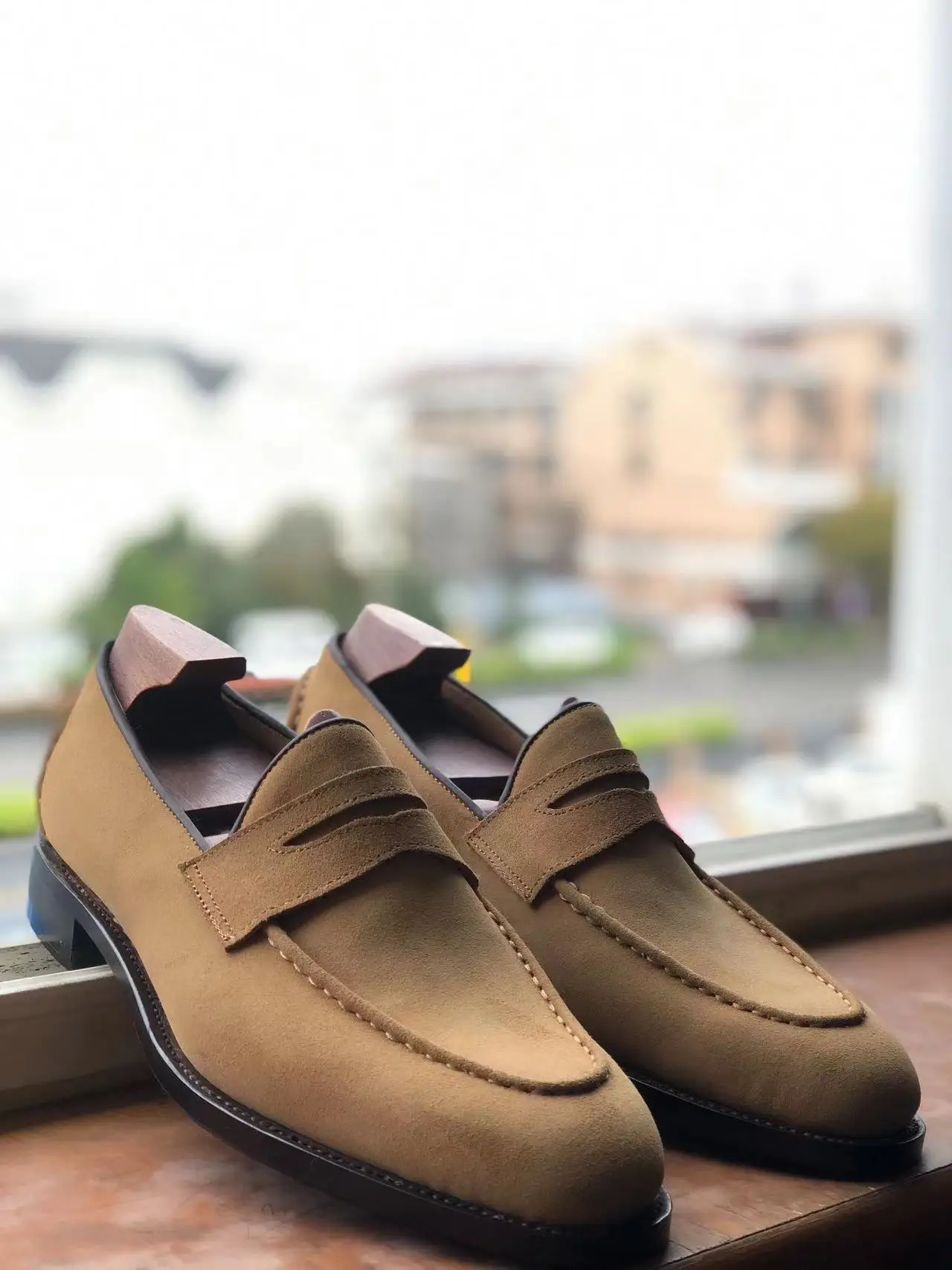 Cie ML14 Penny Loafer Suede Camel/Chestnut/Black Men Dress Leather Outsole Breathable Shoe Goodyear Welted Custom Color & Size