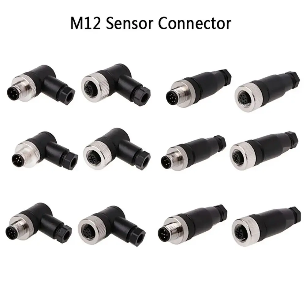 Male Female Socket M12 Sensor Connector Connector 4 5 8 Pin M12 Aviation Plug Power Adapte Sensor Plug Screw Threaded Coupling