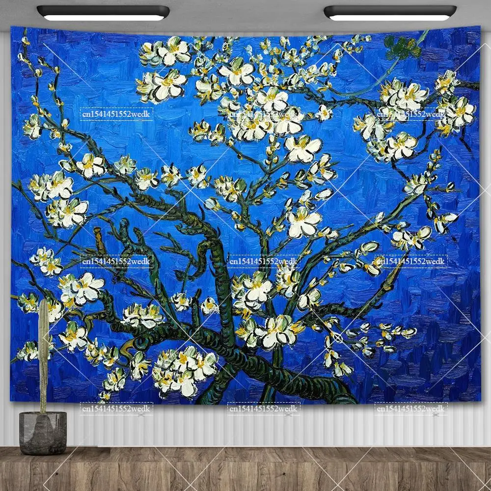 Van Gogh Almond Blossom Tapestry Oil Painting Floral Nature Landscape Wall Decor Tapestry Aesthetic Room Decoration Bedspread