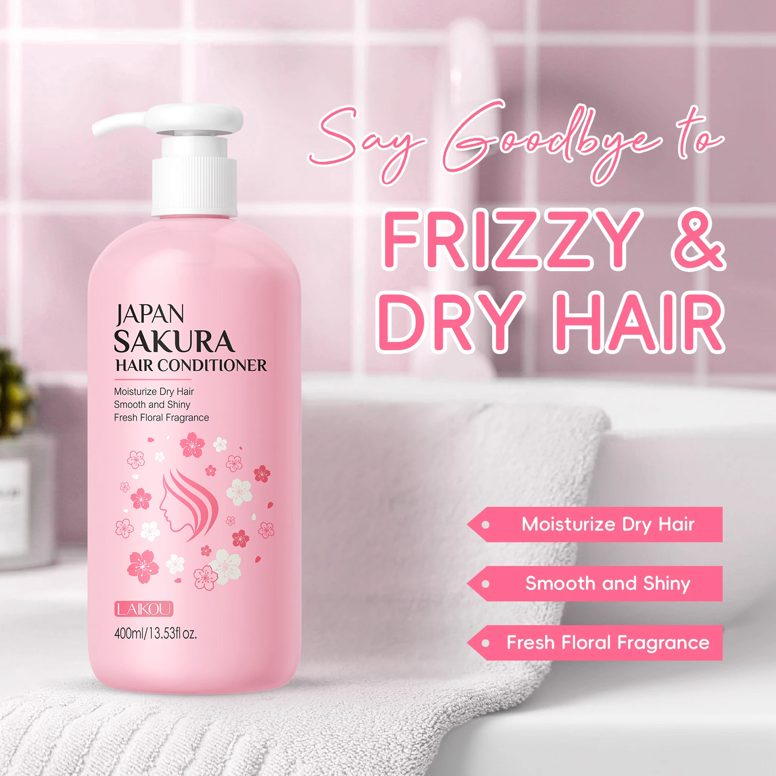 LAIKOU Japan Sakura Hair Conditioner Moisturizing Conditioner Smooth Shine Treatment Floral Scent Hair Repair 400ml