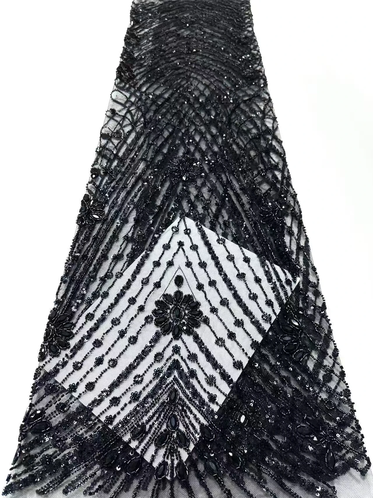 Luxury African Handcrafted Heavy Beaded Lace Fabric 2026 Nigerian Sequined Mesh Lace Fabric Women's Party Wedding Gown 1958