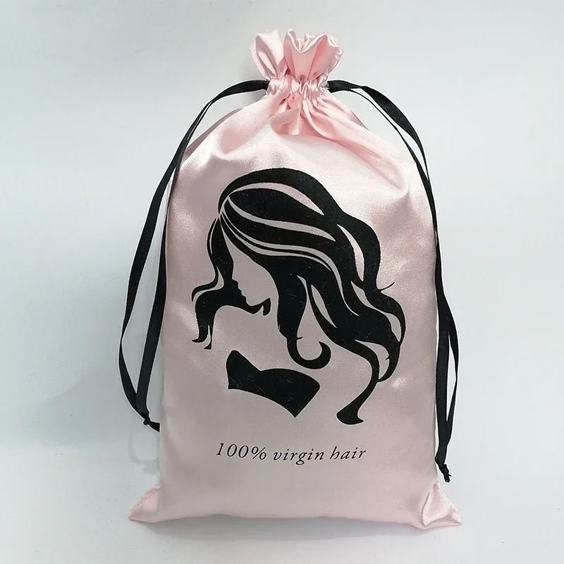 Bolsa de regalo de seda con logotipo personalizado, bolsa de satén con cordón, joyería de lujo para el cabello, cosméticos, maquillaje, almacenamiento de zapatos para teléfono móvil