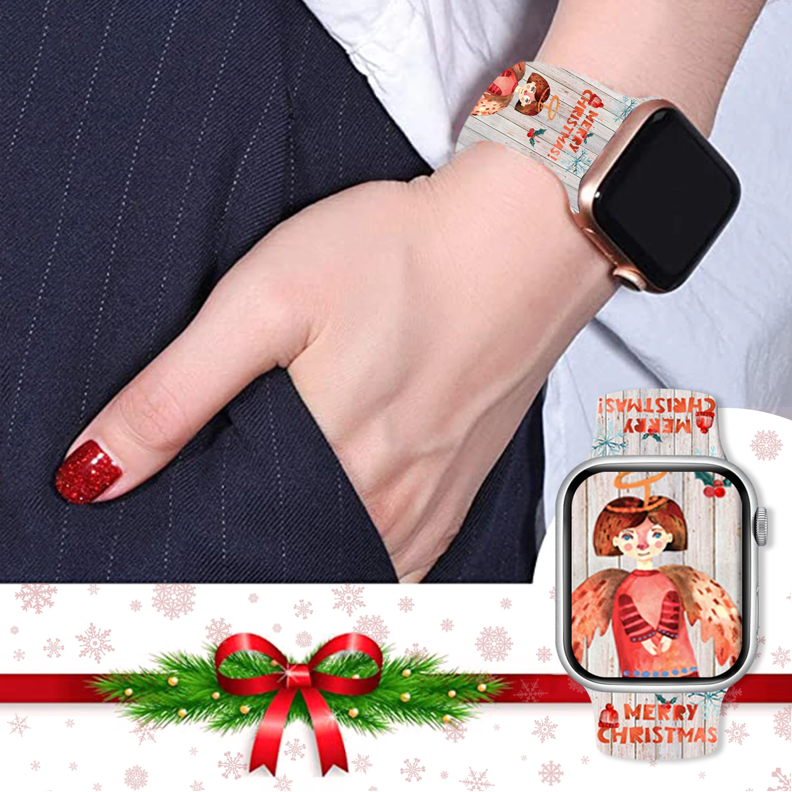 

Christmas 2 Printed Strap for Apple Watch 46mm 45mm 42mm 40mm 38mm 49mm Watchband Replaceable Bracelet for iWatch 11 10 9 8 Band