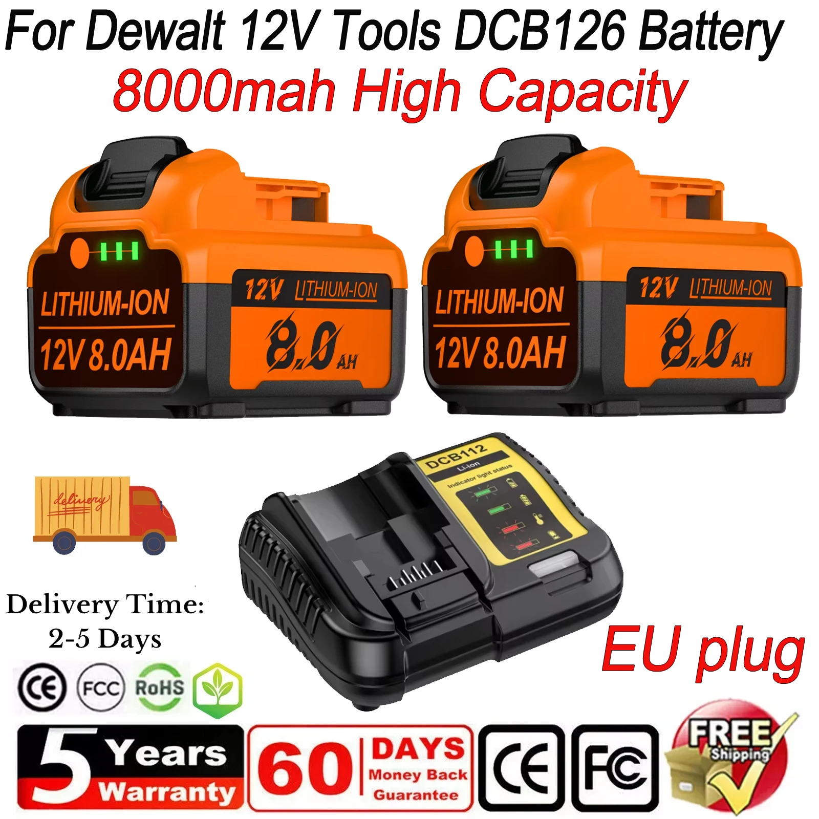 Bonacell DCB126 8000MAH Zamiennik Baterii Litowo-jonowej 12V do Narzędzi Dewalt, Pasuje do DCB127-2 DCB120 DCB126, Akumulator 18650