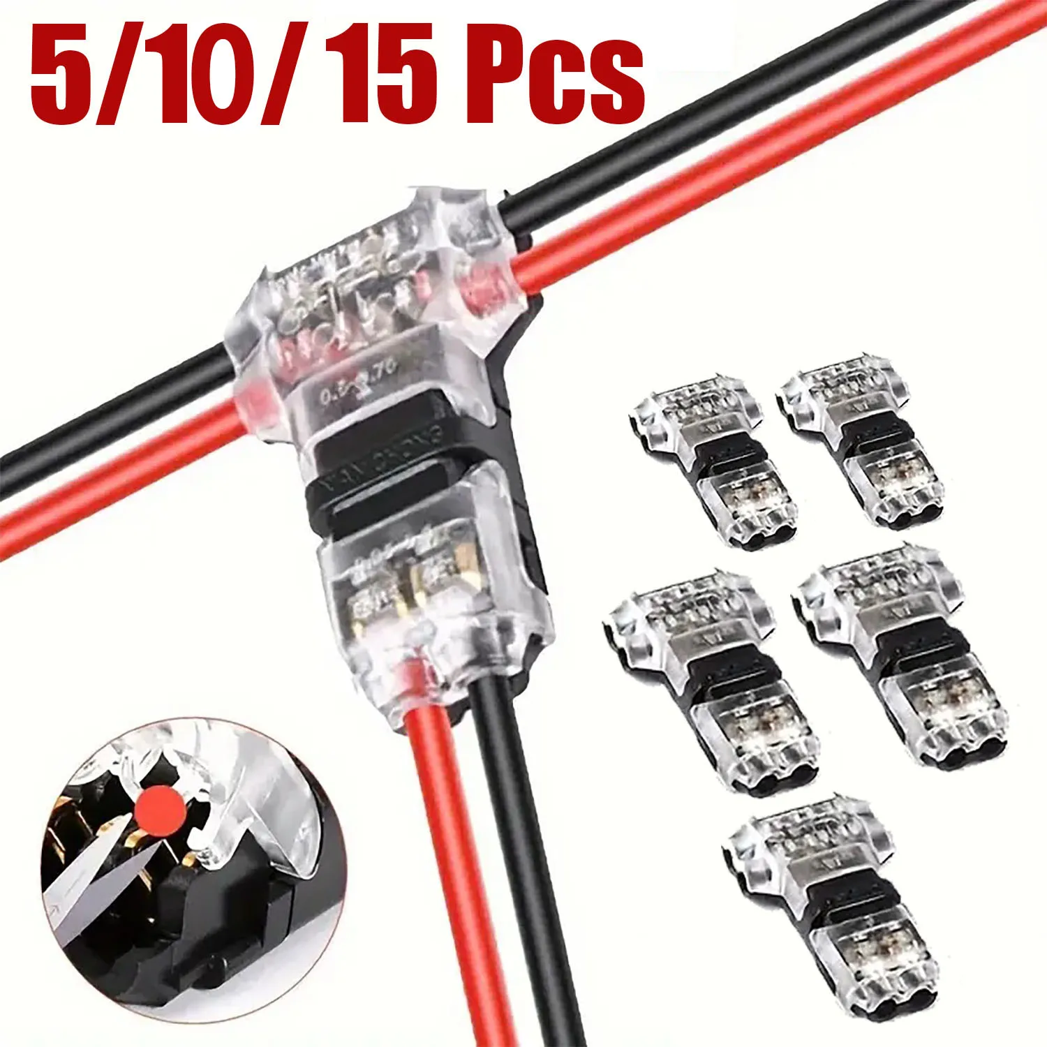 5/10/15Pcs Way Low Voltage Universal Compact Wire T Tap Connectors Toolless Wire Connectors Quick Splice Wire Wiring Connector