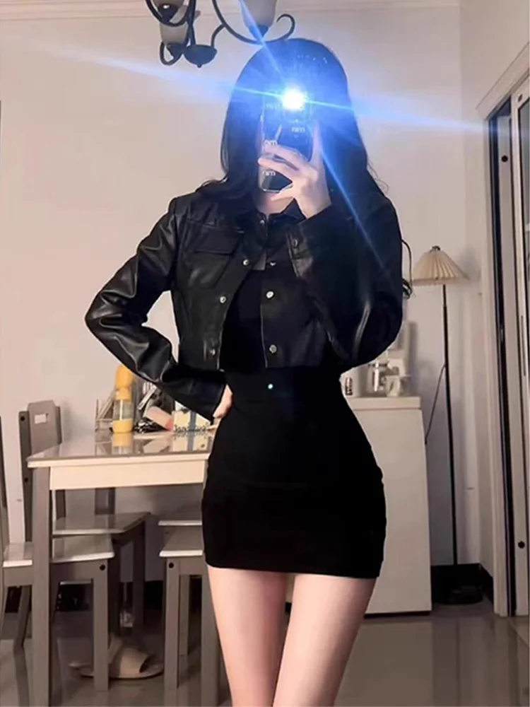 Spicy Girl Bla bavero in pelle PU Jaet ort moto Sle donna primavera Faion Retro ature Top cappotto da donna