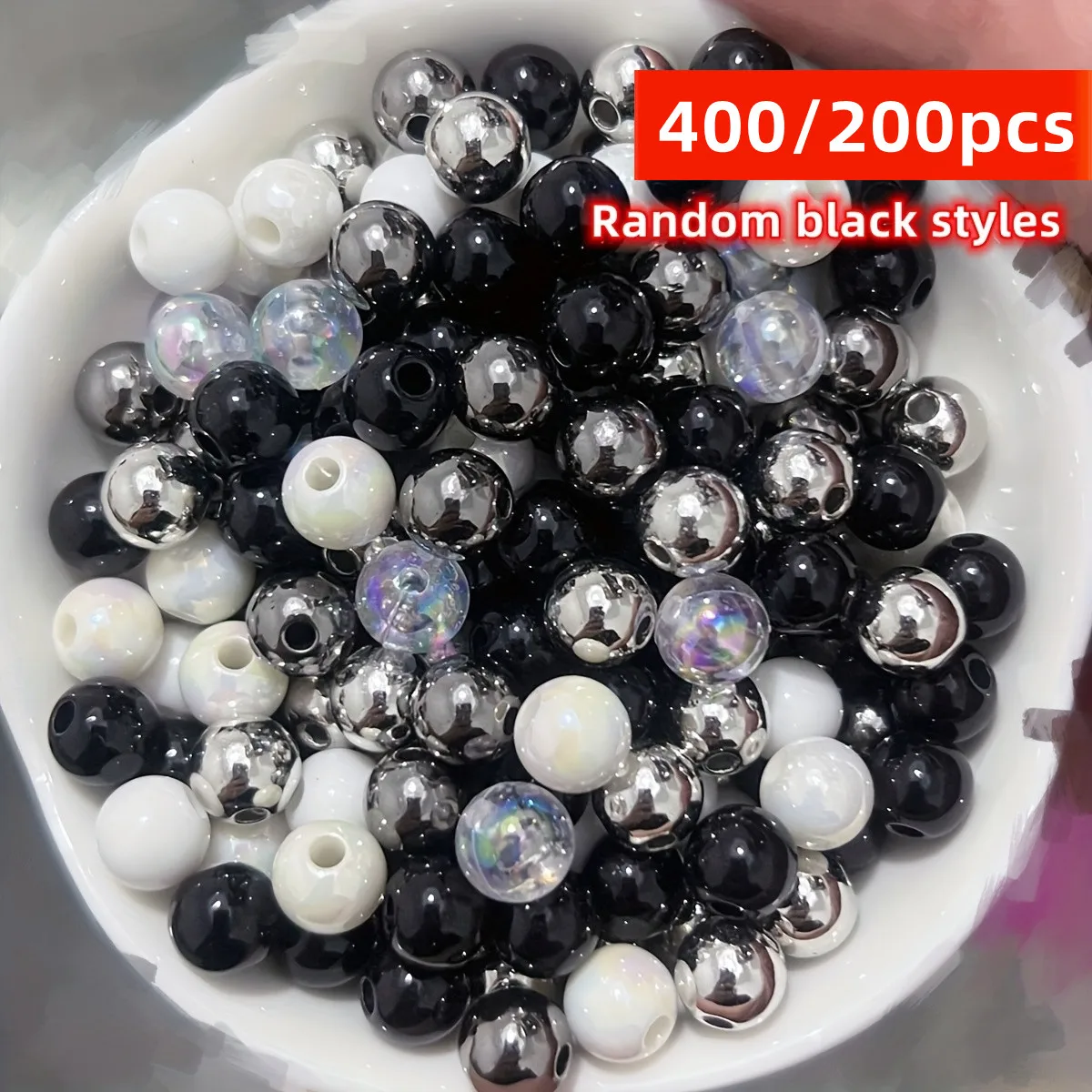 8mm 400/200pcs Frosted Acrylic Beads in Black, White, with AB Coating - Versatile Mix for DIY Jewelry Making Supplies