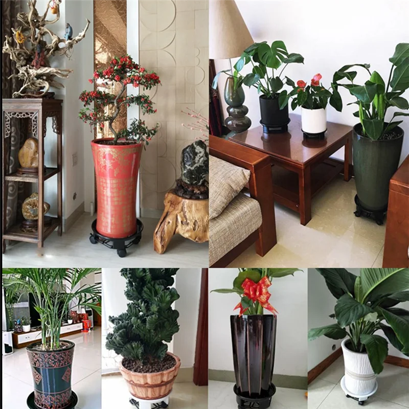 

AF89-Plant With Water Container Plant Stand On Wheels Round Planter Plant Tray Flower Pot Mover With Caster Wheels