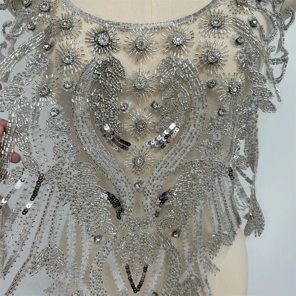 New design necklace embroidery rhinestone sequin bodice applique for African dress
