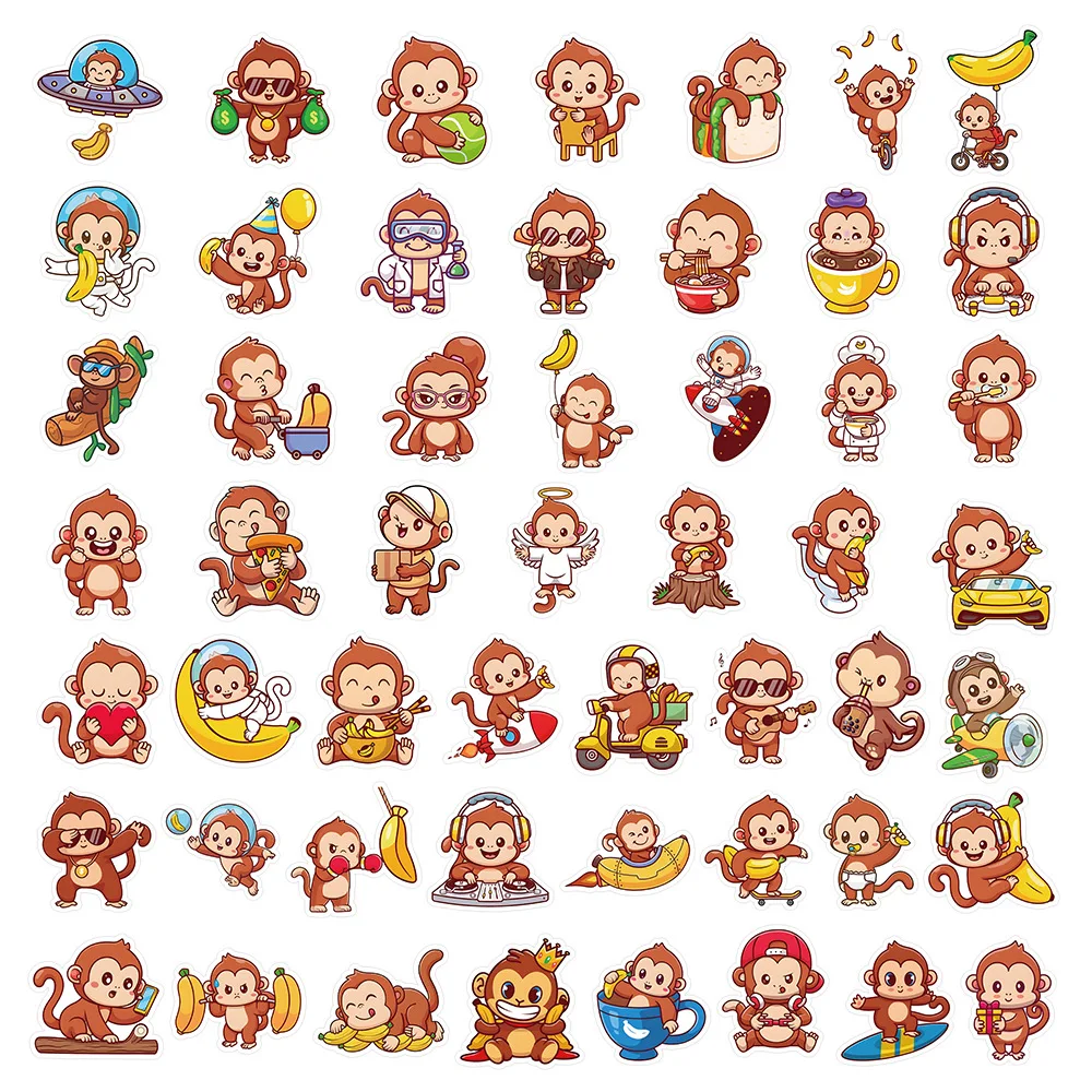 10/50PCS Kawaii Monkey Graffiti Stciekrs Animal Cartoon Aesthetic for Water Cup Phone Computer Notebook Stationery Luggage