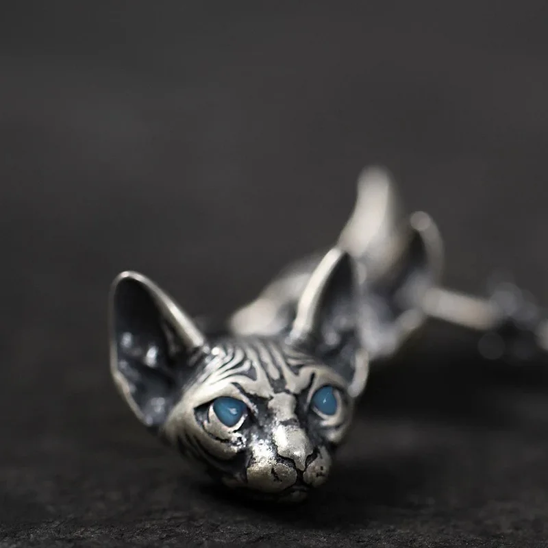 Dark Gothic Earrings Sphinx Cat Earring For Women Men Silver Color Vintage Goth Punk Personality Jewelry Halloween Accessories