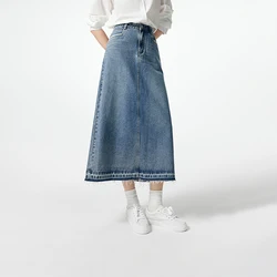 Toyouth Women Denim Skirt 2023 Autumn High Waist A-shaped Slim Embroidery Split Hem Fashion Casual Versatile Mid-length Skirt