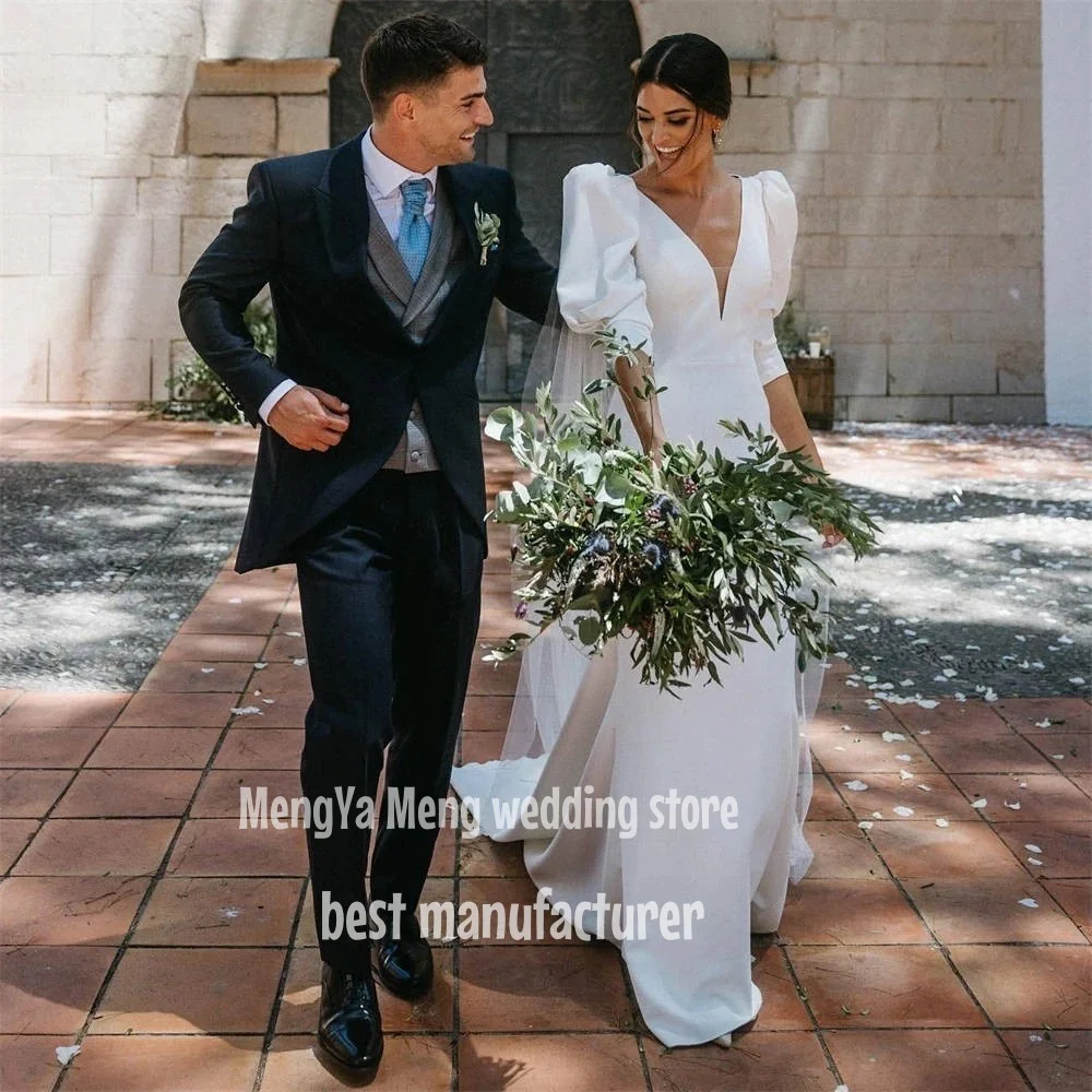 ZHUISHU 2025 فستان زفاف من الساتان حورية البحر فيستدوس أنيق عربي فستان زفاف الأميرة منتفخ نصف كم مفتوح الظهر حسب الطلب