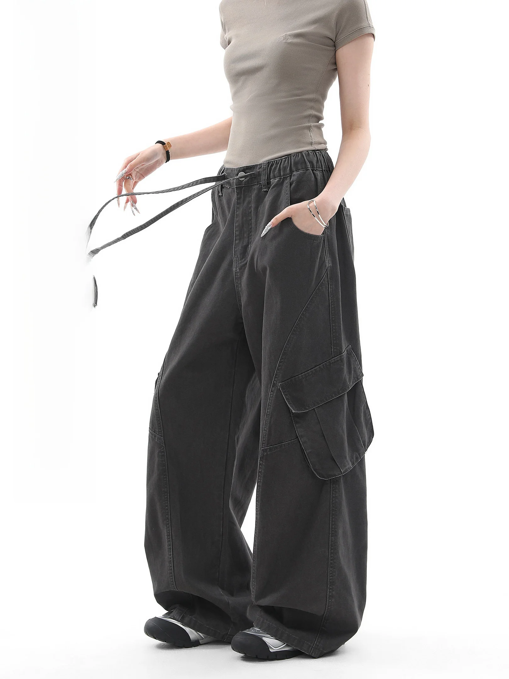 

Модные американские ретро-брюки свободного кроя с широкими штанинами для женщин, универсальные повседневные рабочие брюки прямого кроя