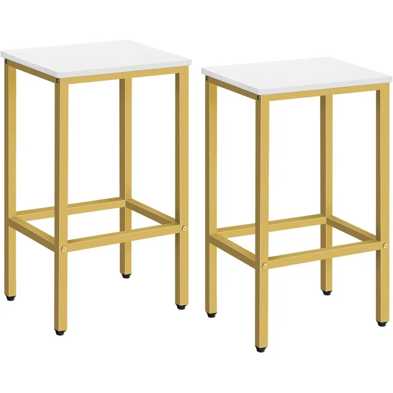 

Bar Stools, Set of 2 Bar Chairs, Kitchen Breakfast Bar Stools with Footrest, 25.8-Inch Height, Rectangular Industrial Stools