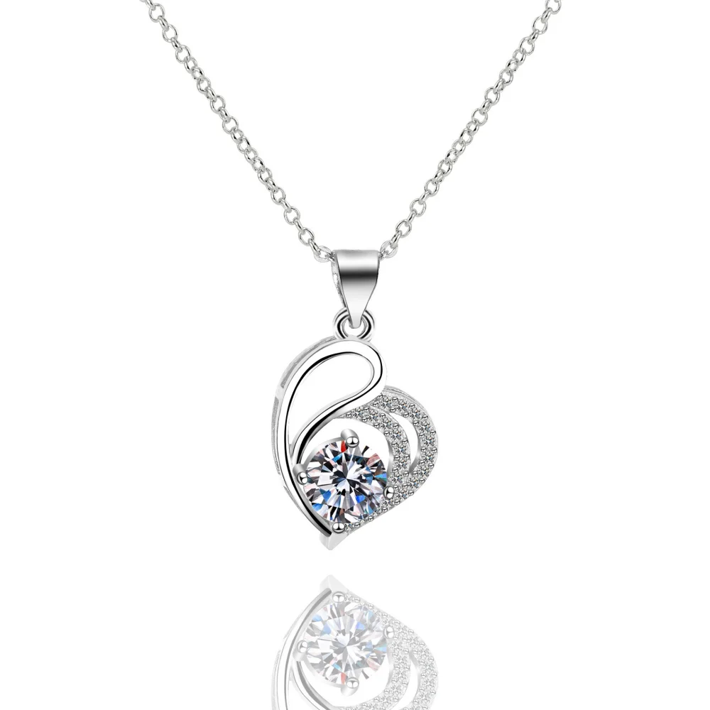

New 925 Silver Inlaid Zircon Heart Necklace For Women Sweet And Cute Pendant Necklace Fashionable Silver Jewelry Gift