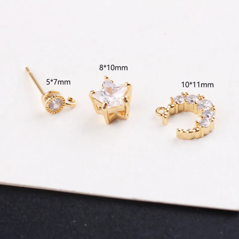 1pcs Diy Earring Accessory Material Gold Color Snake Bone Chain Flash Crystal Zircon Moon Star Earring Pendant Handmade Charms