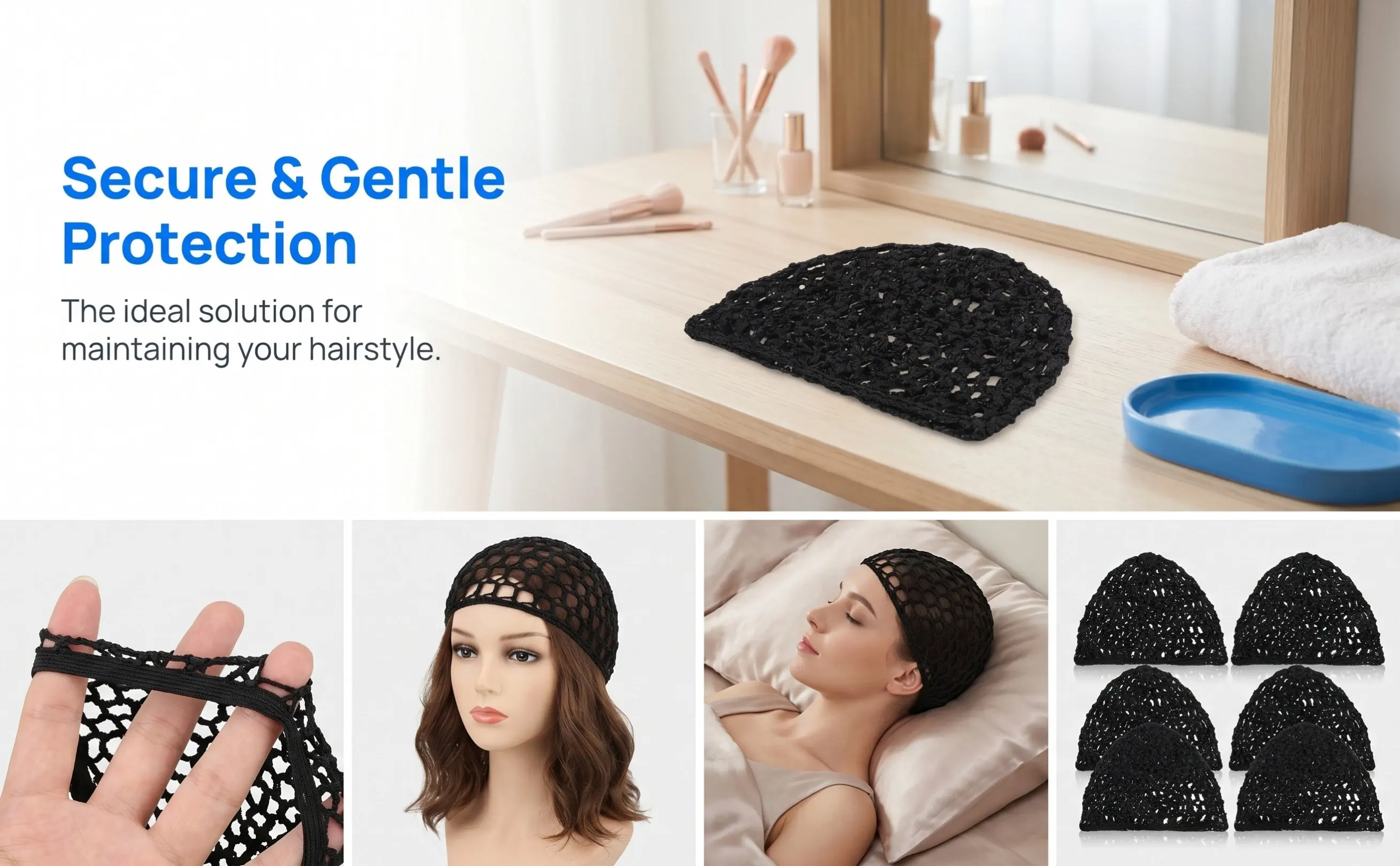 6Pcs Elastic Stretchable Crochet Hair Nets Women Hair Mesh Breathable Sleeping Cap for Braids Curly Extensions