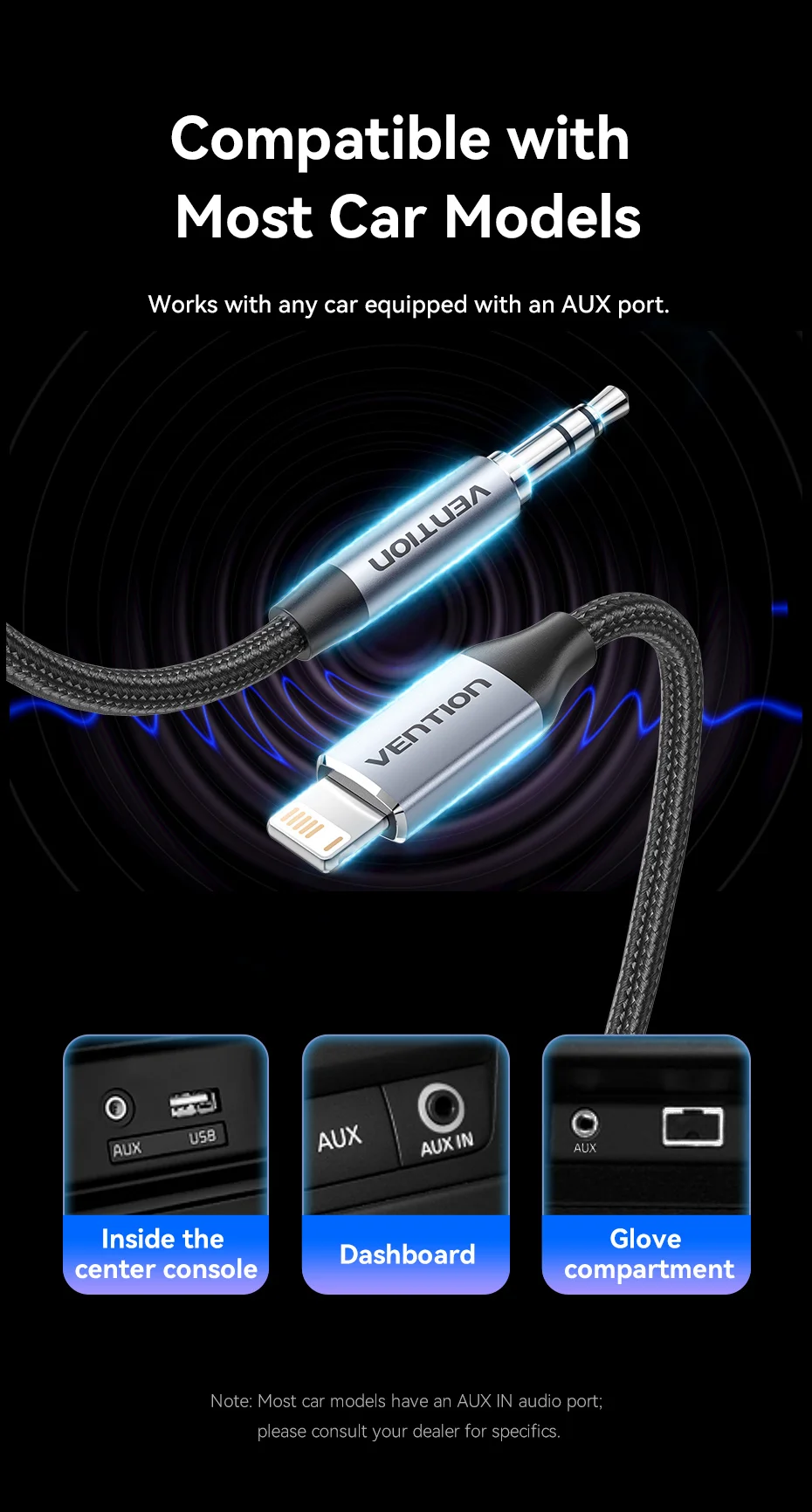 Vention Audio-Adapter für Lightning auf 3,5 mm Kopfhörer-Adapter, DAC-Audio-Musikkabel für iPhone 14, 12 Pro Max, Xr, Aux-Kabel, Telefon – Detail 5