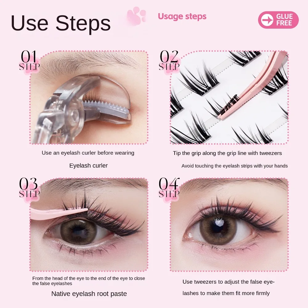 Verlängerung selbstklebende Wimperncluster DIY wiederverwendbare gefälschte Wimpern Make-up langlebig kleberfrei falsche Wimpern Make-up-Tool