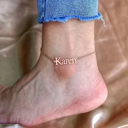 Customizable Rose Gold Ankle Chain Woman Stainless Steel Ankle Bracelet Wont Tarnish Name Plates Pendant Summer Jewelry Hotwife