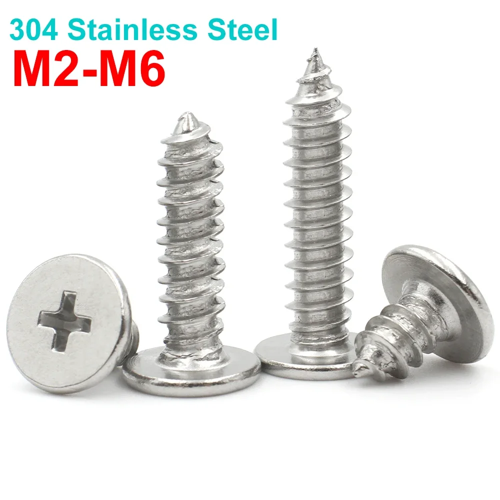 

10/50pcs M2 M2.6 M3 M3.5 M4 M5 M6 A2 304 Stainless Steel Phillips Ultra Thin Flat Wafer Self-tapping Wood Screw
