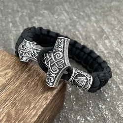 Odin Thor Hammer Mjolnir Jewelry Wolf Knots Amulet Norse Runes Beads Accessories Mens Womens Paracord Viking Bracelet Dropship