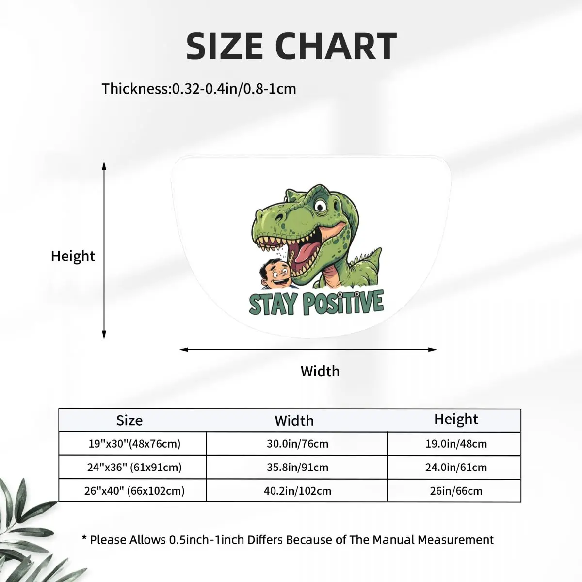 Stay Positive Funny T-Rex Dinosaur Sticker Soft Flannel Half Round Doormat Non Slip Bathroom Mat Absorbent Floor Carpet for Home