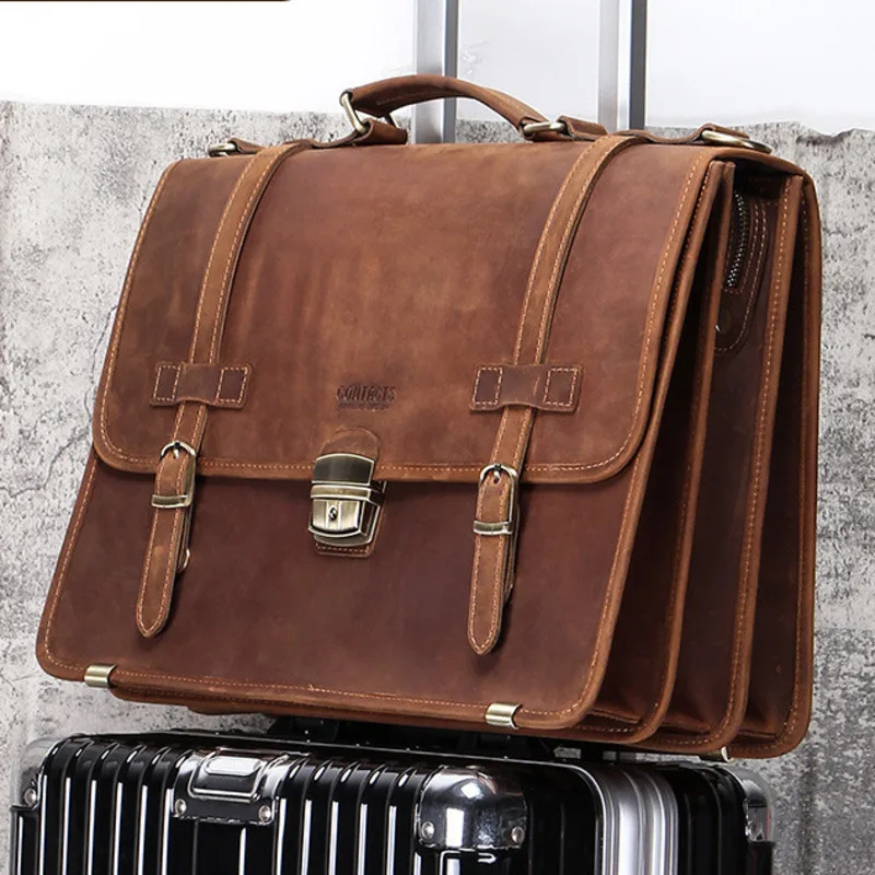 

New Fashionable Leather Briefcases Man‘s Bags Leather Briefcase Business Computer Handbag Large Capacity Computer Commuting Bag