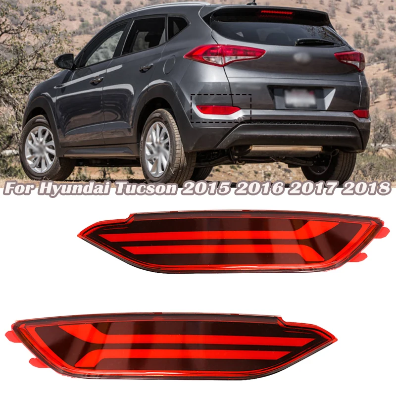 1Pair Car LED Rear Bumper Reflector Light For Hyundai Tucson 2015 2016 2017 2018 Auto Driving Brake Fog Trim Molding light