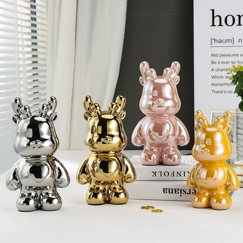 

New Creative Dragon Mascot Living Room TV Cabinet Home Ceramic Decoration Light Luxury Piggy Bank Animal Statue Sculpture Gifts