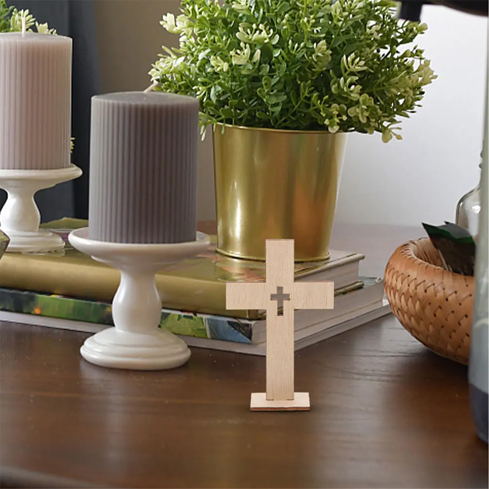 

12Pcs Wooden Cross Cutouts Standing Base Cross Tabletop Centerpieces for Christian Home Church Baptism Party Religious Decor
