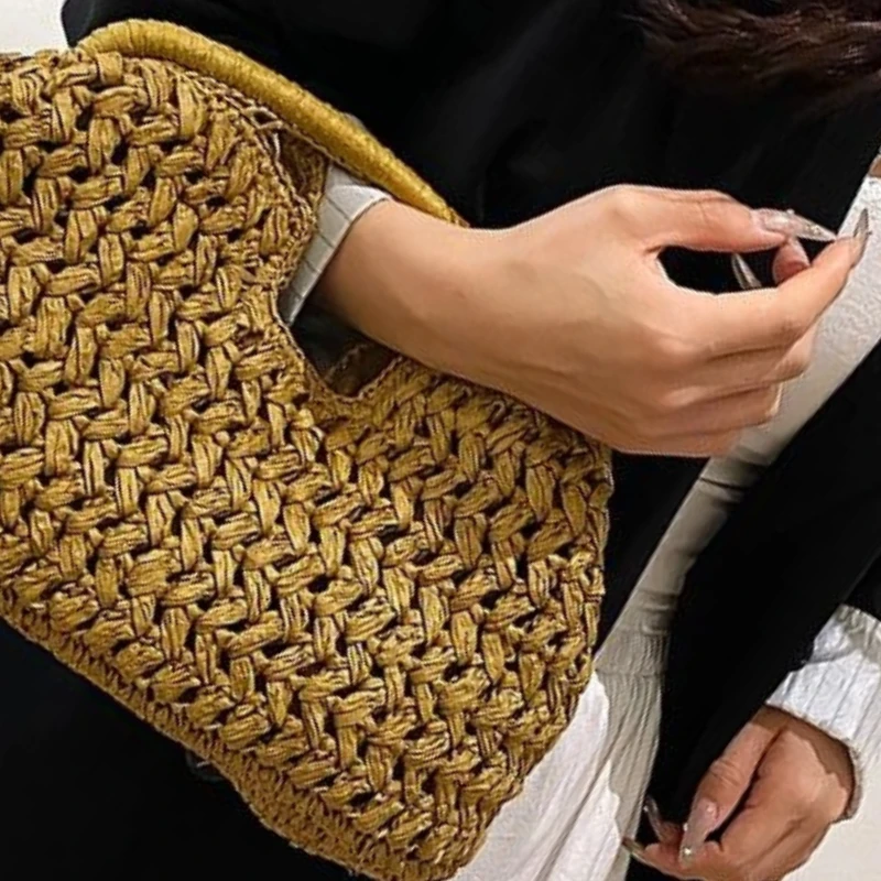 Encantador bolso tejido femenino, elegante bolso de paja, versátil para eventos de playa o de noche, bolsos de hombro, regalos para mujer