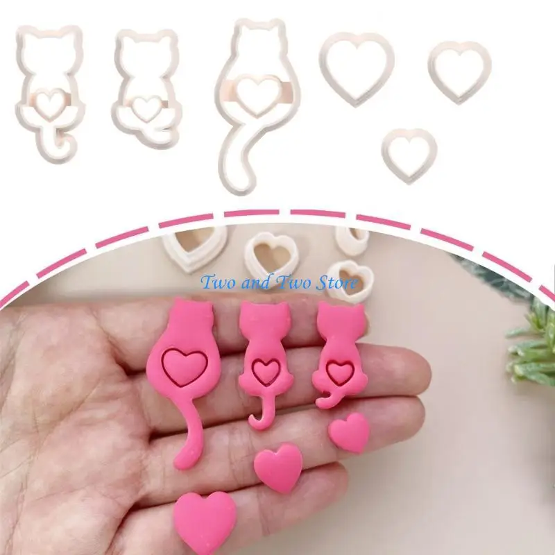 

HX6F Set of 6 Multipurpose Small Cats Polymers Clay Cutter Valentines Day Jewelry Making Set for Earrings and Necklaces