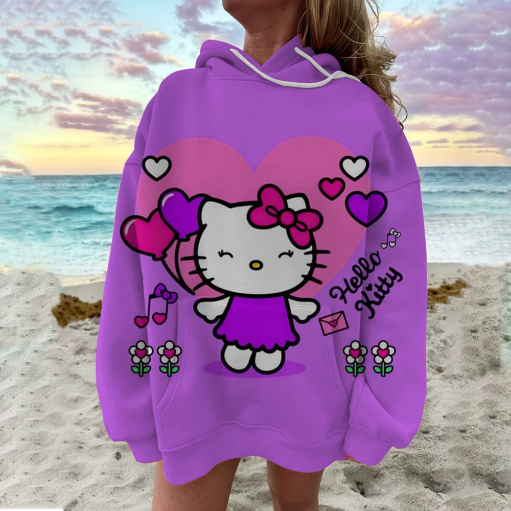 Sweat à capuche à manches longues Hello Kitty Kuromi pour femmes, vêtements de rue, haut Y2K, mode automne