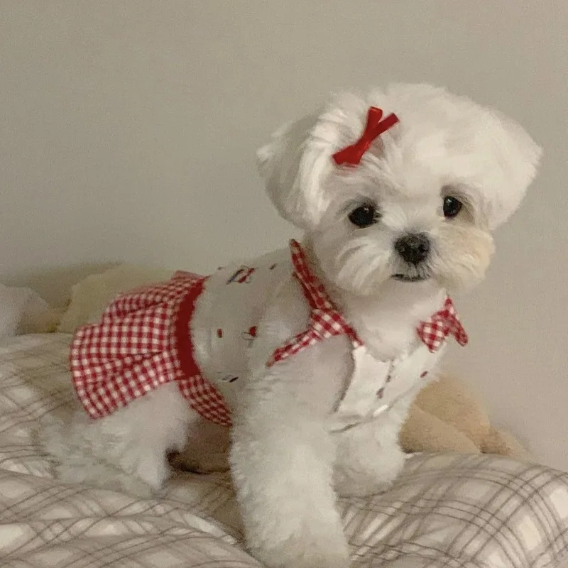 

Pet Dog Bow Breathable Vest Puppy Skirt Summer Dog Dresses Retro Cute Camisole Vest Skirt Set Cat Teddy Bear Pet Cooling Vest