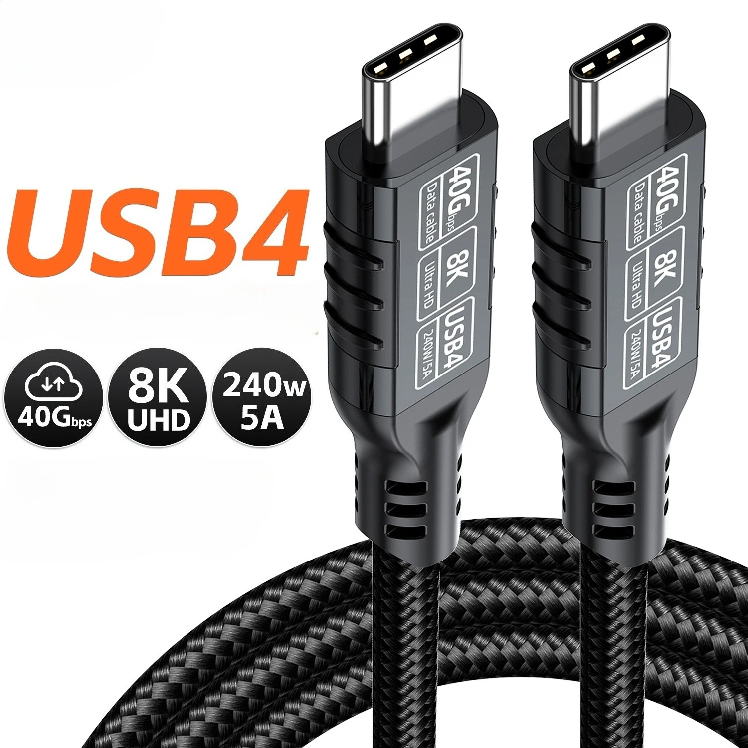 

5A USB C — USB C Полнофункциональный кабель Супермягкий USB4 80 Гбит/с 8K 240 Вт Шнур для быстрой зарядки для ноутбука Thunderbolt 4/3 iPhone 15-16