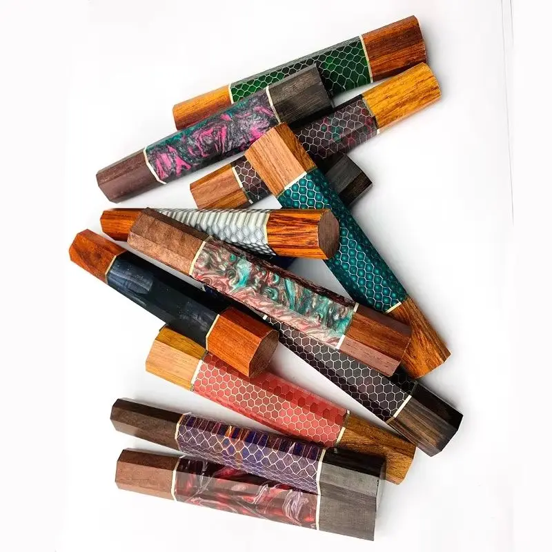 11 Types Small Sizes Resin / MAHOGANY Wood Snake Skin Honeycomb Pattern Japanese Style Octagonal Wooden Kitchen Knife Handles