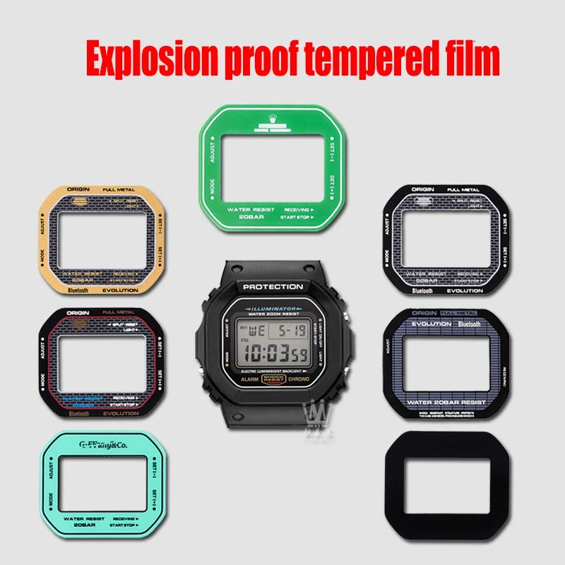 7 color For Casio DW-5600 watch toughened film Fashion A modified DW-5635 table mask mirror GW-B5600 Men table mirror glass film