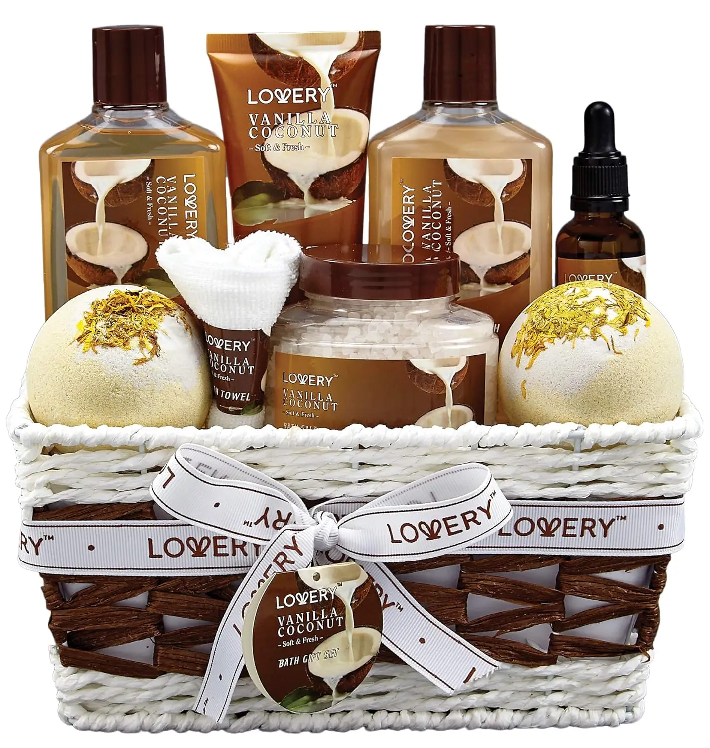 

Vanilla Coconut Home Spa Set: 9-Piece Bath & Body Gift Basket for Women, Luxurious Gifts